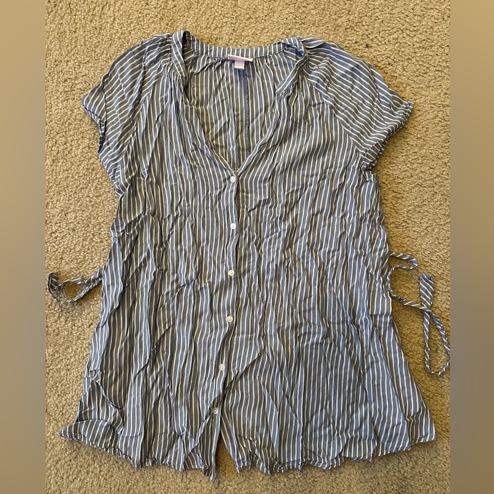 Isabel Maternity Striped Blue Button-Up Women's Top Small